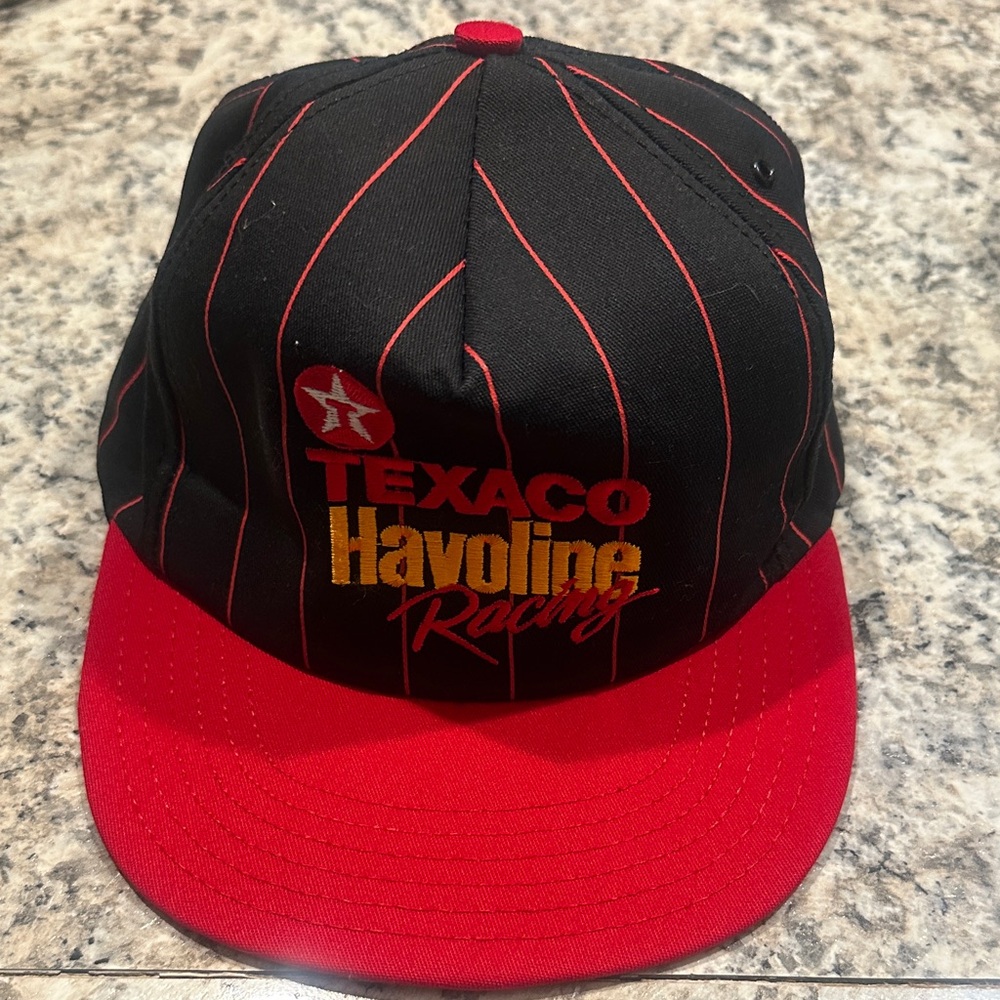 VINTAGE Texaco Havoline Racing Snapback Hat Cap 90s Black Red Men One Size